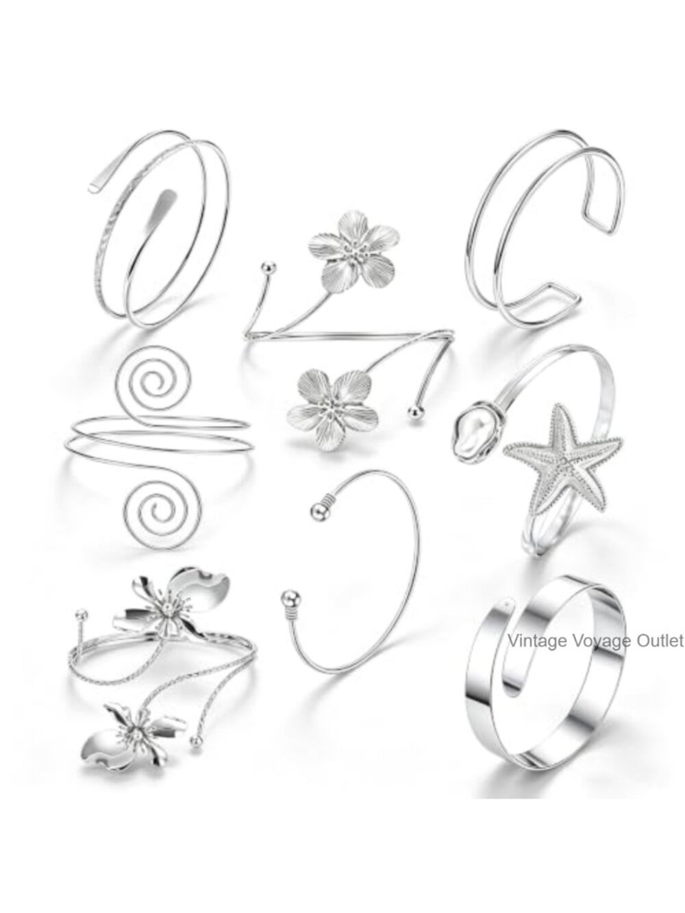 8pc Arm Cuff Bracelet Set Adjustable Metal Upper Arm Jewelry for Women